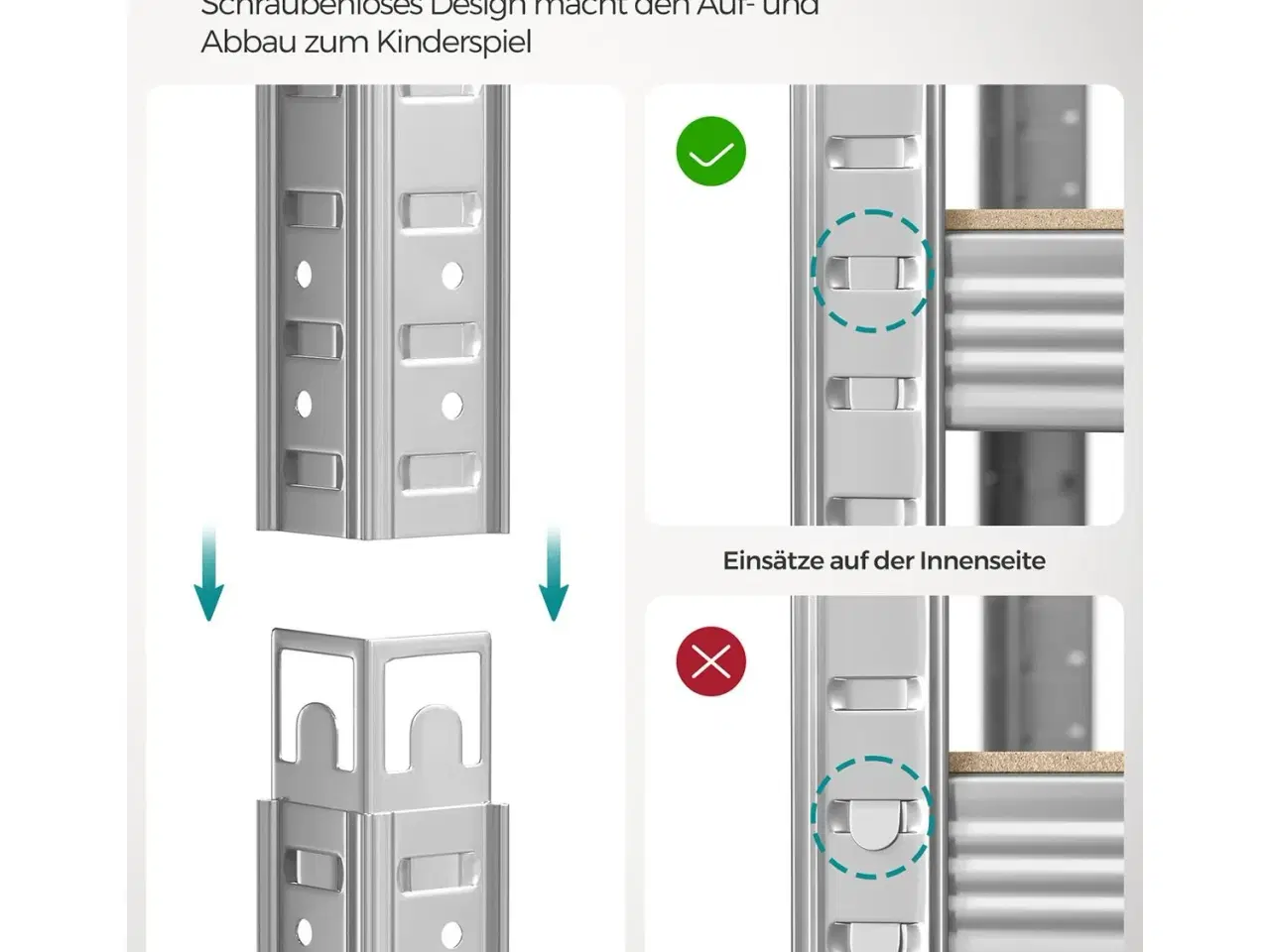 Billede 5 - Reol til garage 5 hylder sæt á 2, stål, 50 × 100 × 200 cm, sølv