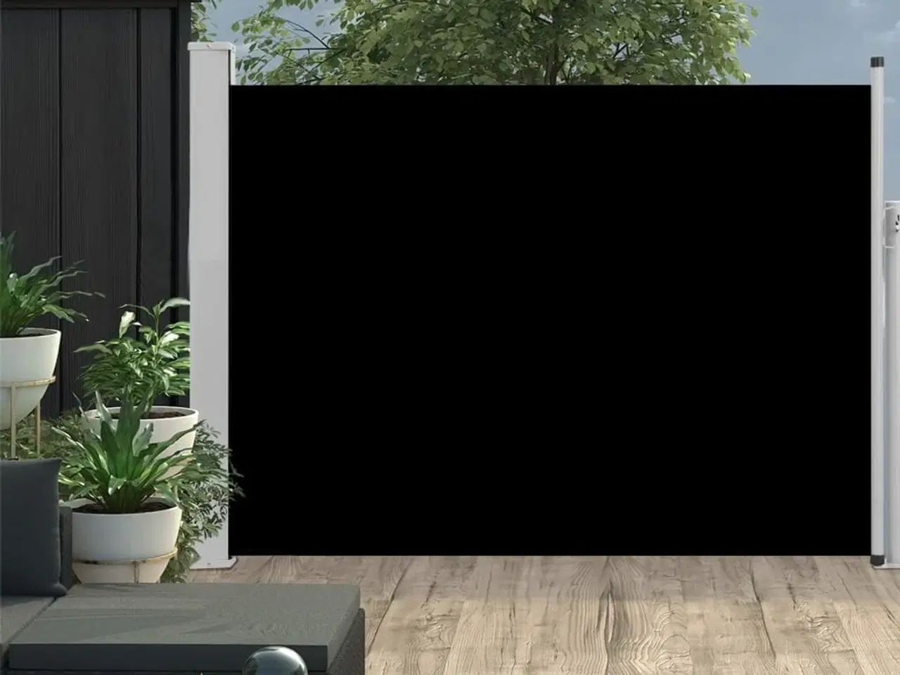 Billede 1 - Sammenrullelig sidemarkise til terrassen 100 x 500 cm sort