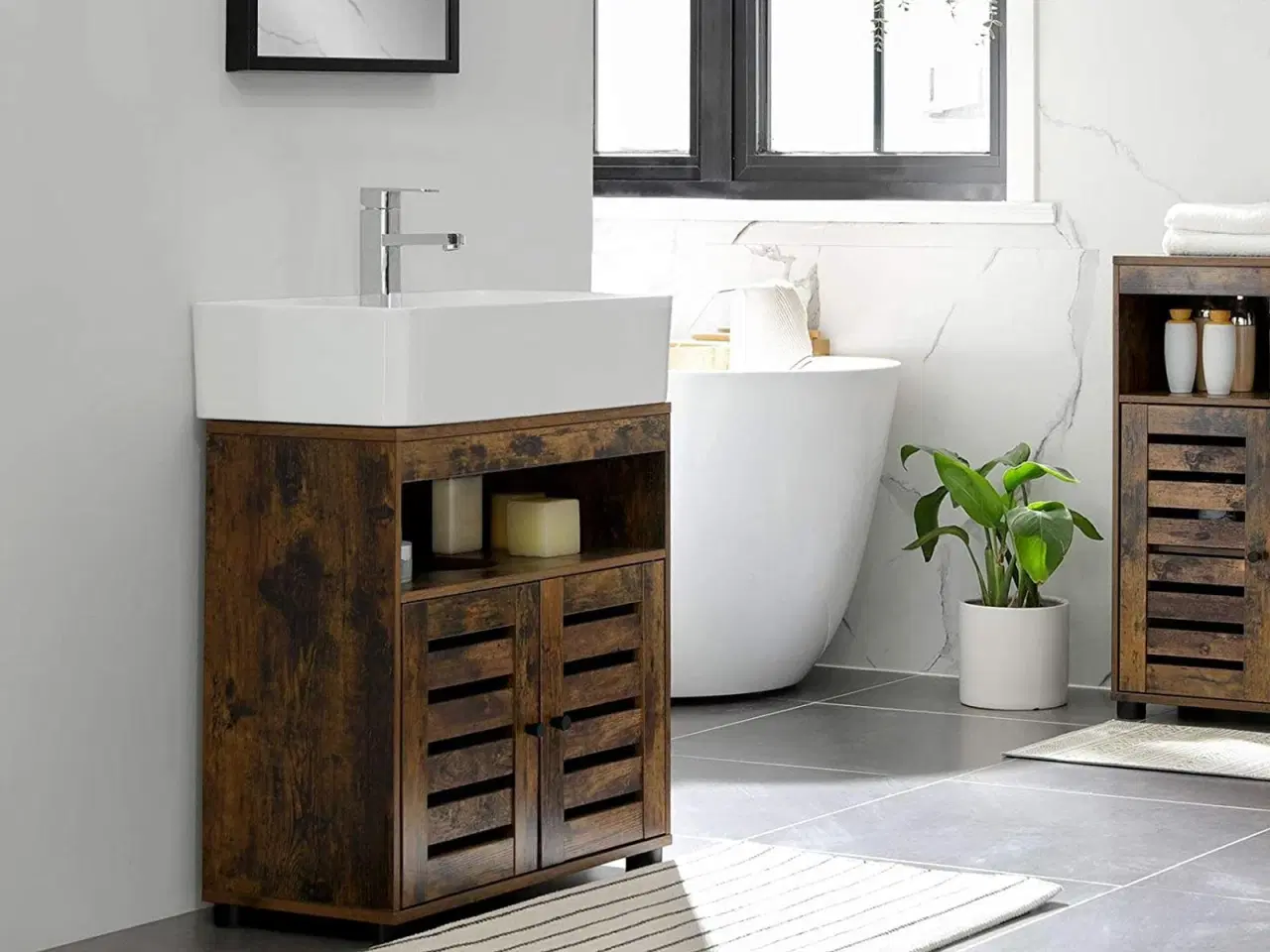 Billede 4 - Underskab til vask badeværelsesskab 60 × 30 × 63 cm, rustik brun med lameldøre