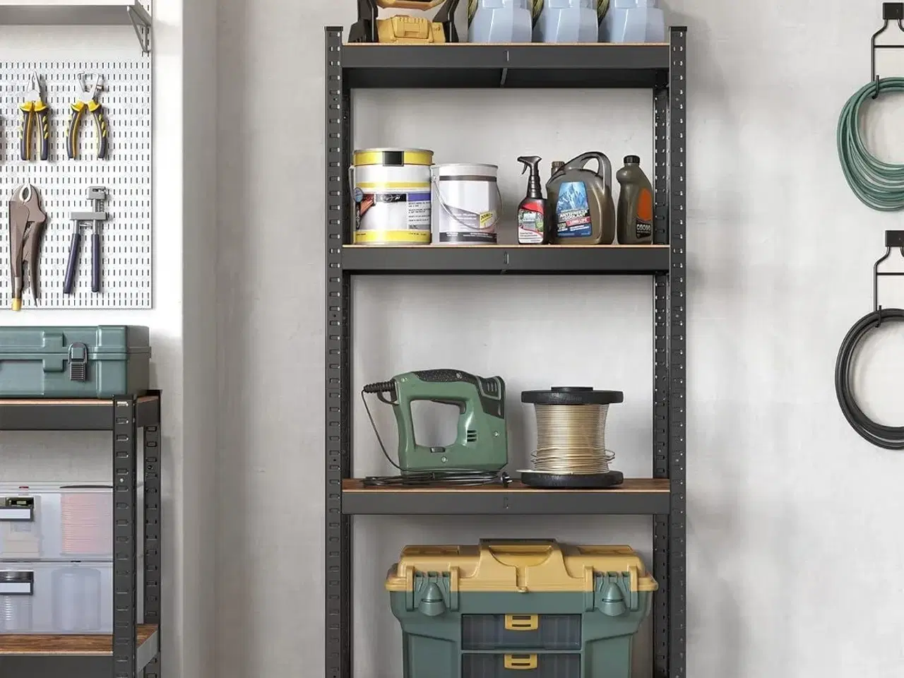 Billede 2 - Reol med hylder 40 × 80 × 160 cm, 520 kg bæreevne, industrielt look, justerbare opbevaringshylder, rustik brun/sort (GLR044B11)