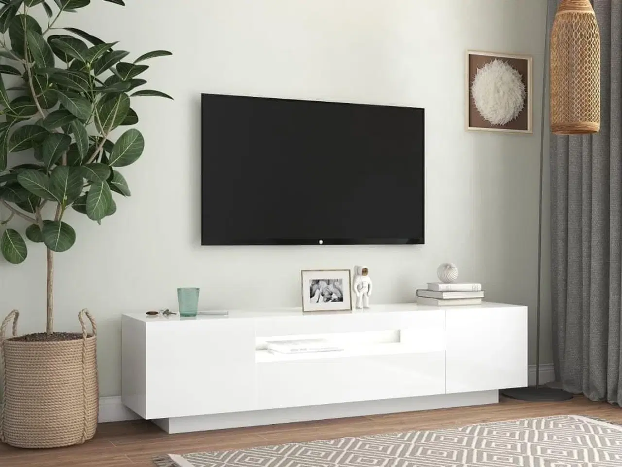 Billede 4 - Tv-skab med LED-lys 160x35x40 cm hvid højglans