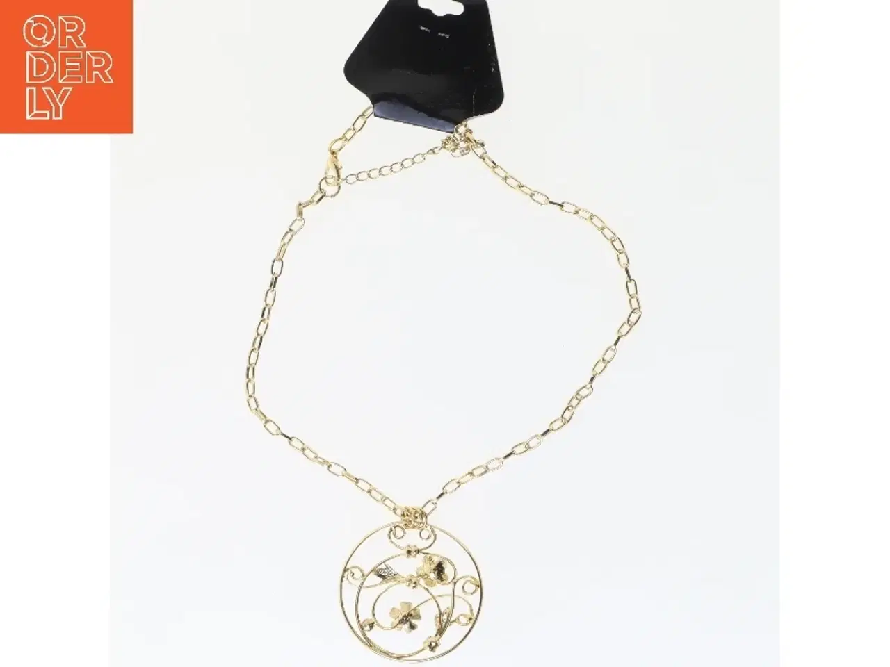 Billede 3 - Gyldent halskæde med blomstret vedhæng (str. 22 cm)