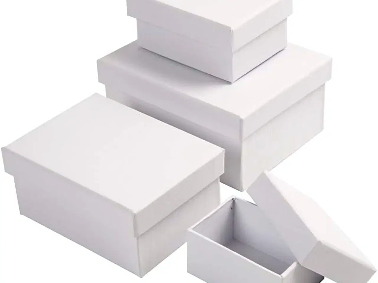 Billede 1 - Rektangulære Æsker, H: 3,5+4,5+5,5+6,5 cm, str. 8,5x11,5+11x14 cm, hvid, 4stk./ 1 sæt