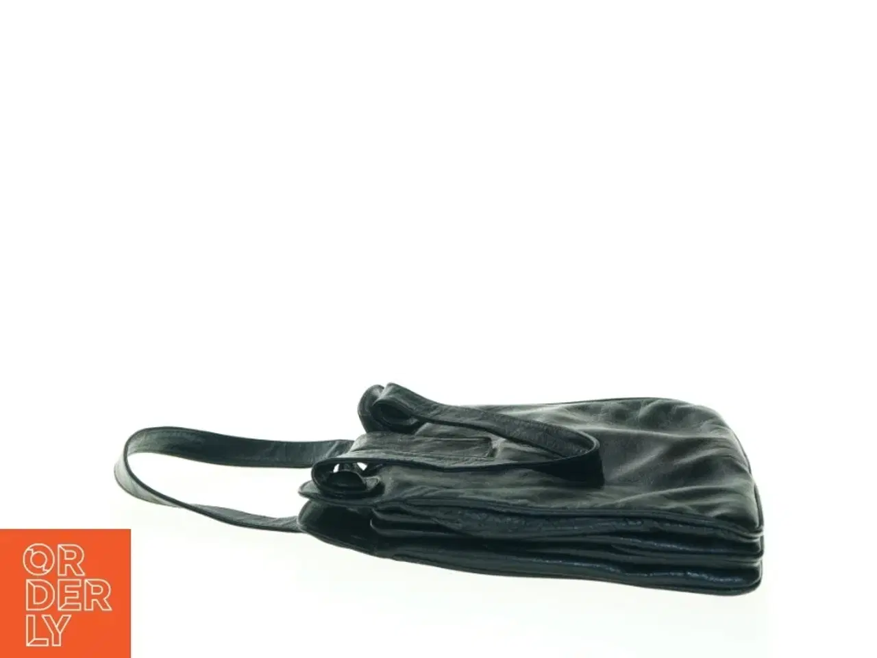 Billede 3 - Sort vintage taske i læder med fede metal nitte detaljer (str. 26 x 27 cm)