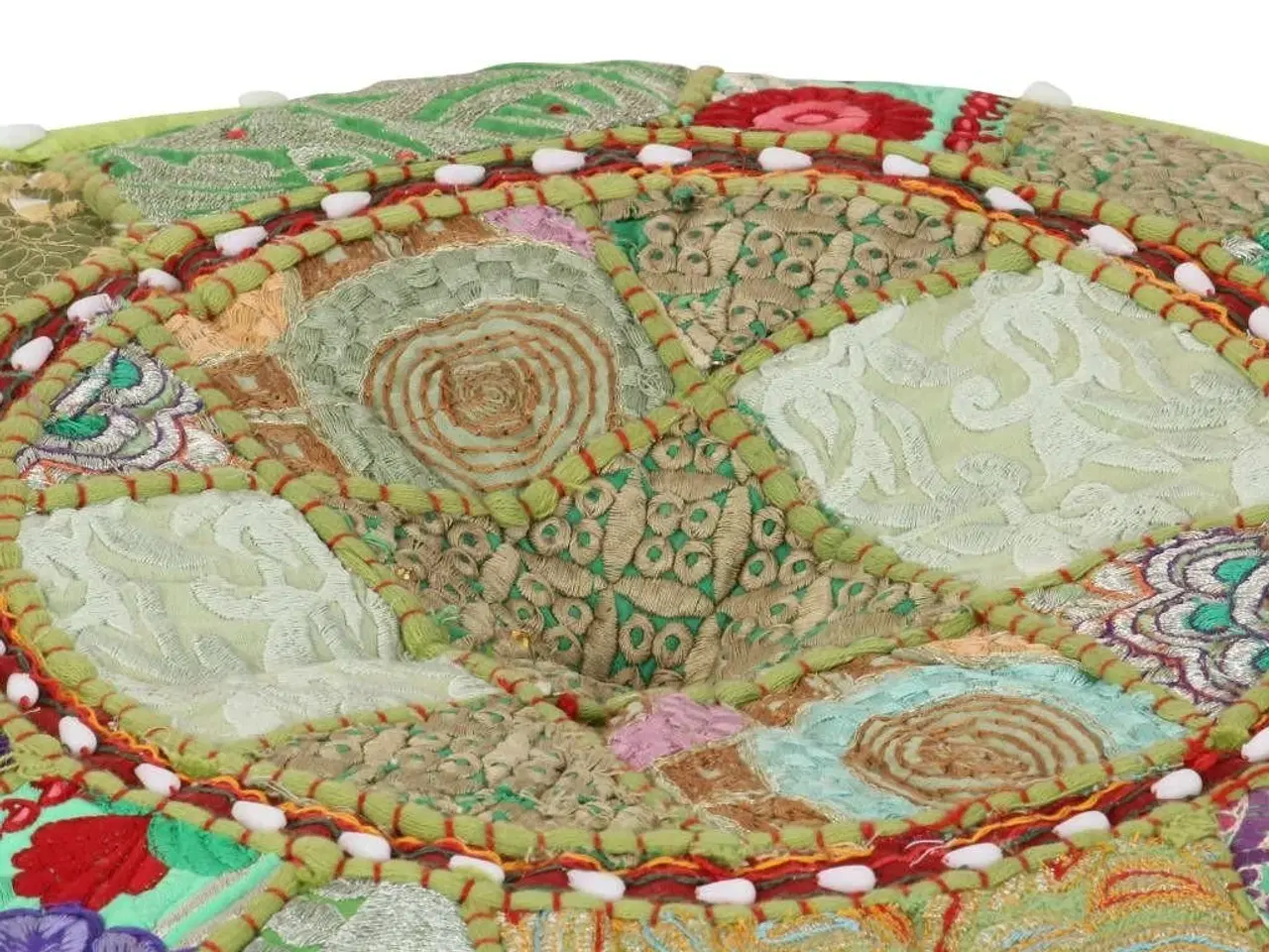 Billede 2 - Puffe med patchwork rund bomuld håndlavet 40 x 20 cm grøn