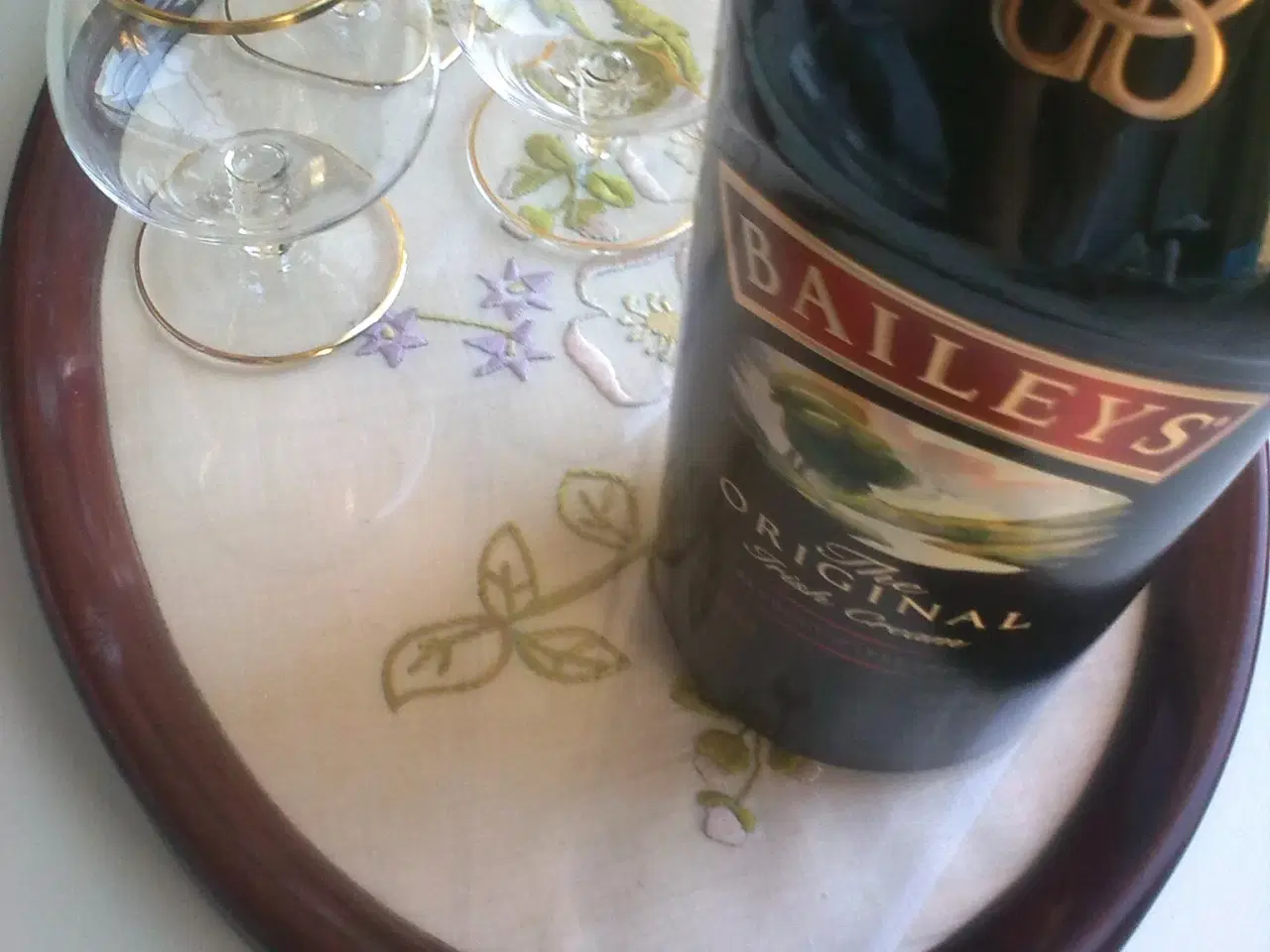 Billede 1 - Vintage dansk træ bakke Baileys & deko glas