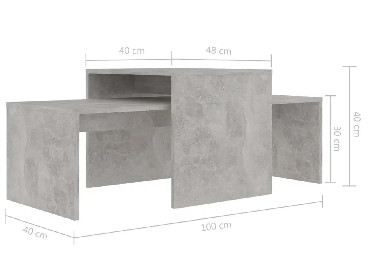 Billede 7 - Sofabordssæt 100x48x40 cm konstrueret træ betongrå