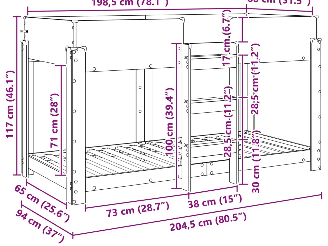 Billede 10 - Køjeseng til Børn Grå Sonoma 90 x 200 cm Konstrueret træ