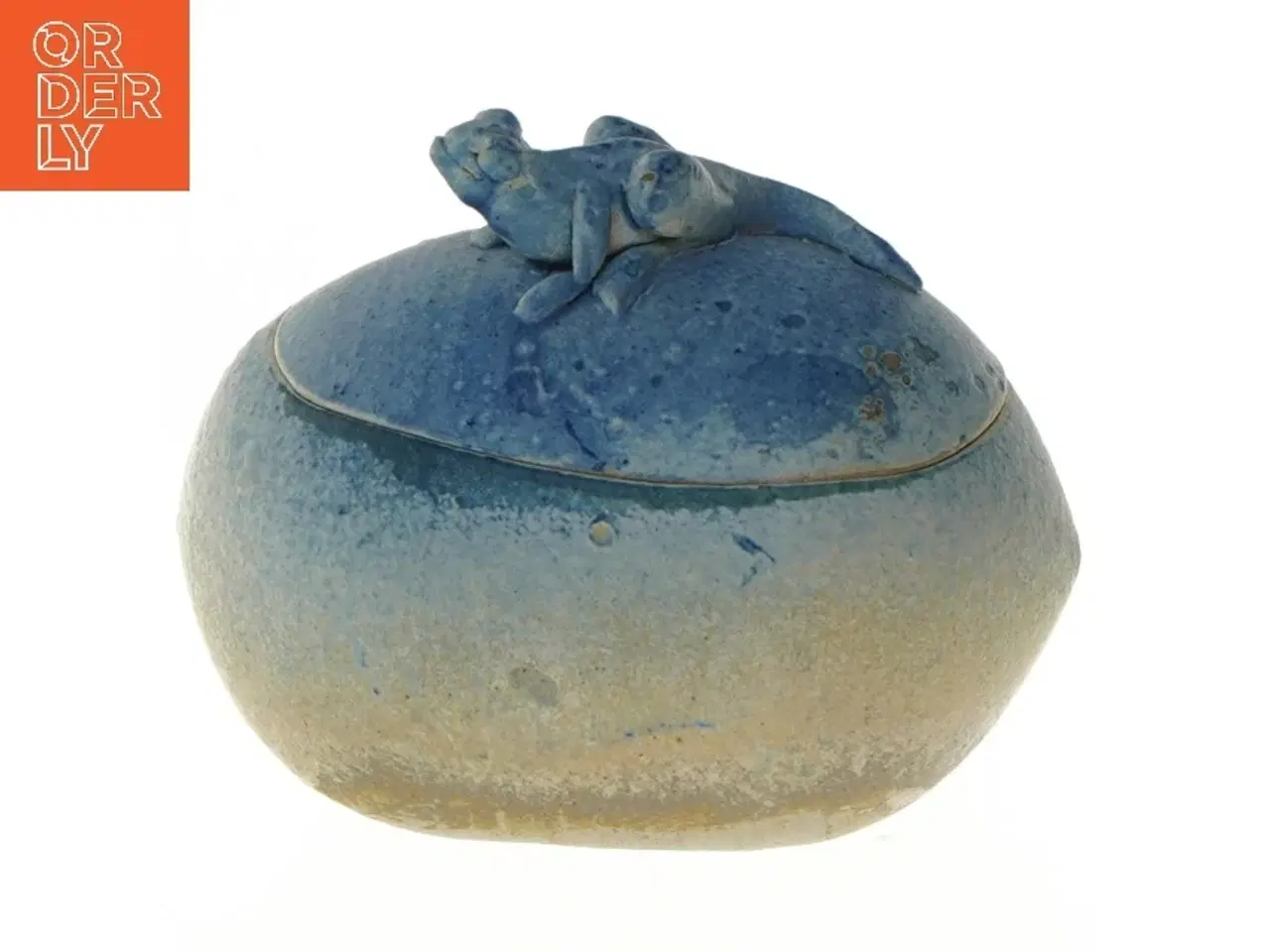 Billede 1 - Keramisk opbevaringsboks med frø dekoration fra Maja (str. 11,5x13x8,5 cm)