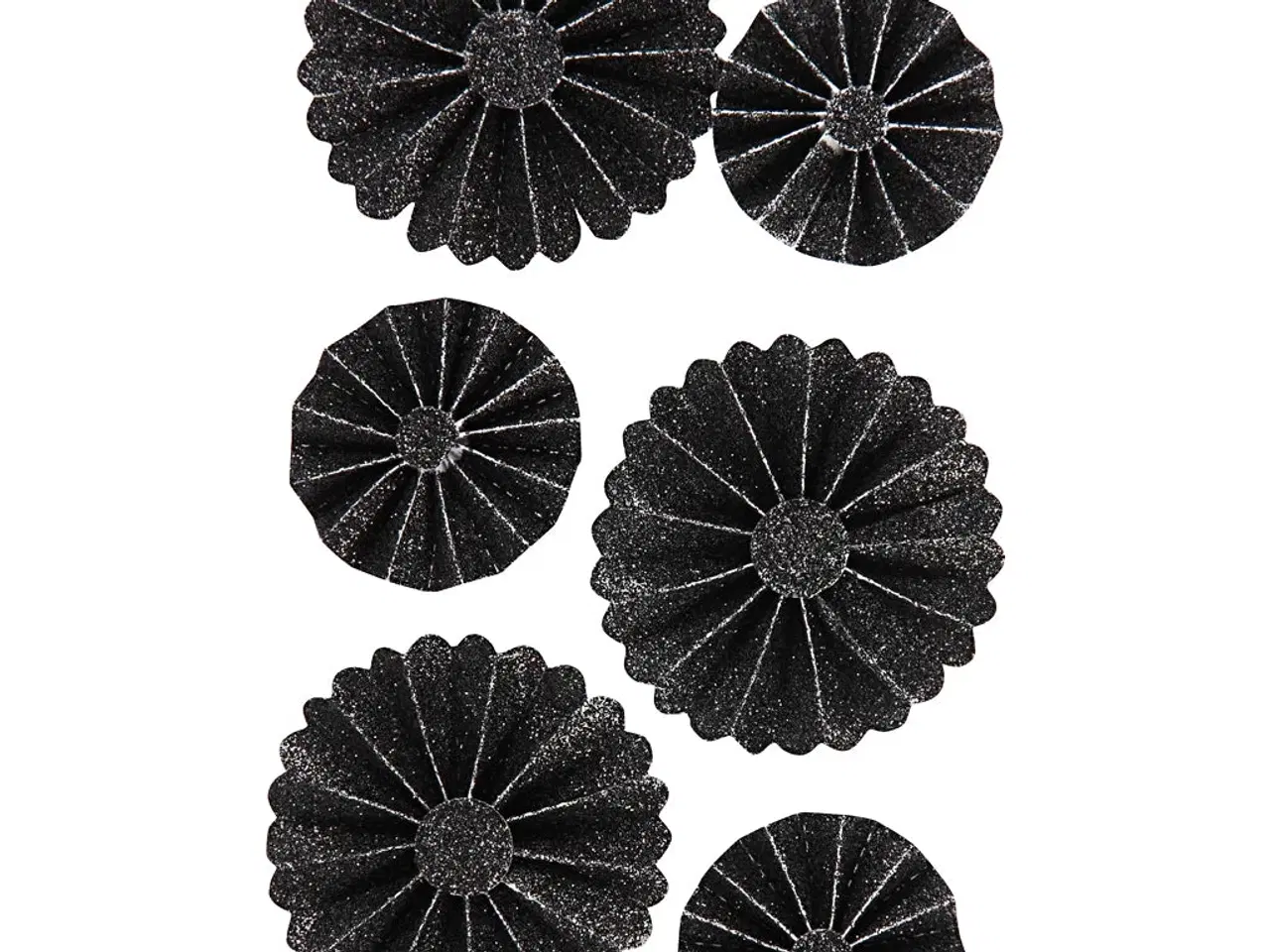 Billede 1 - Sort Glitter Rosetter 35+50 mm - 6 stk. Pakke