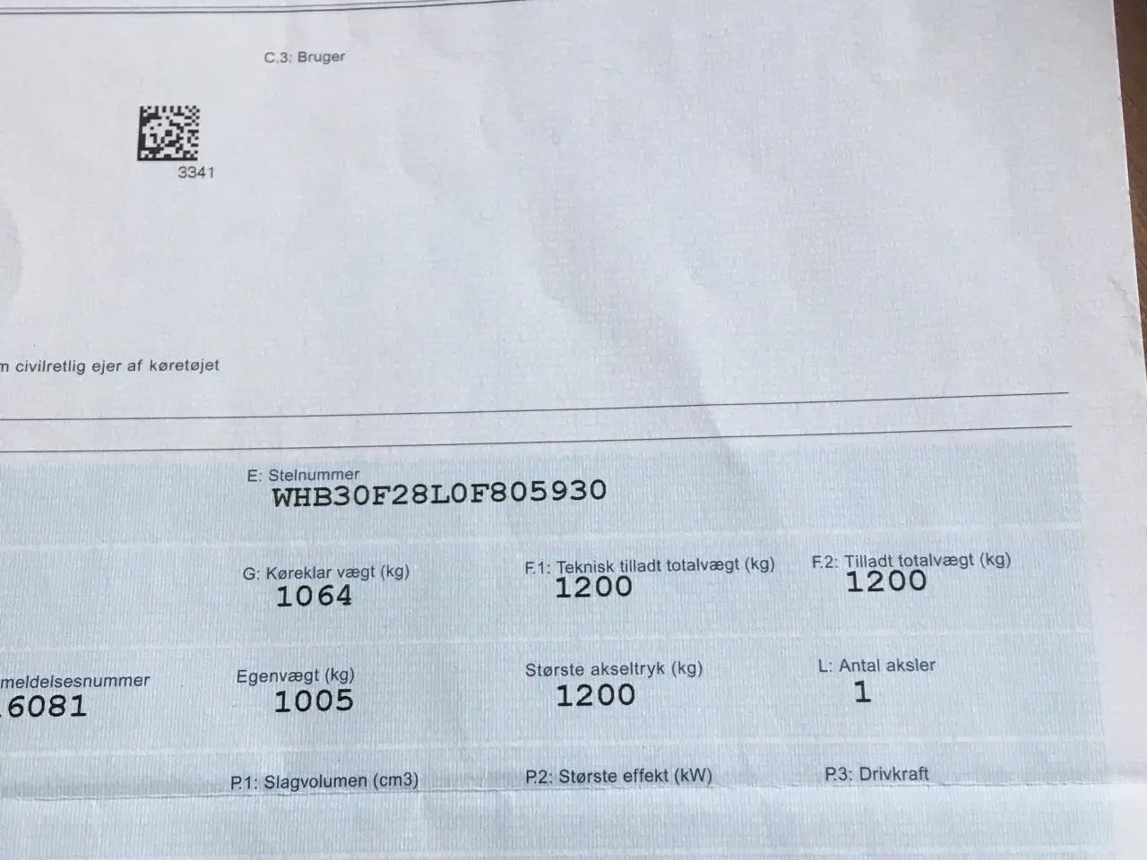 Billede 7 - Hobby 440 sf årg 2008  Totalvægt 1200kg  