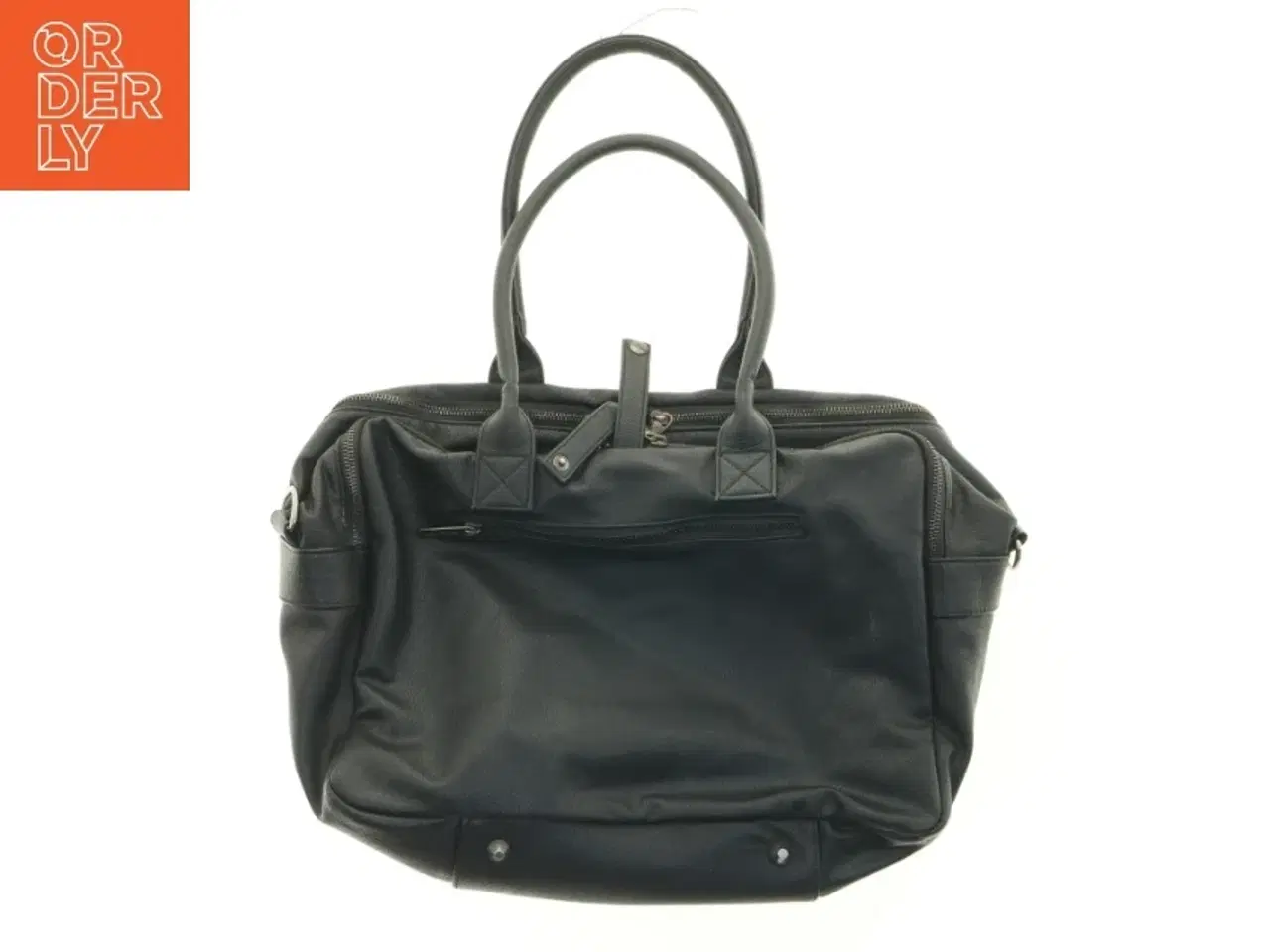 Billede 2 - Sort læderpusletaske (str. 47 x 24 x 18 cm)