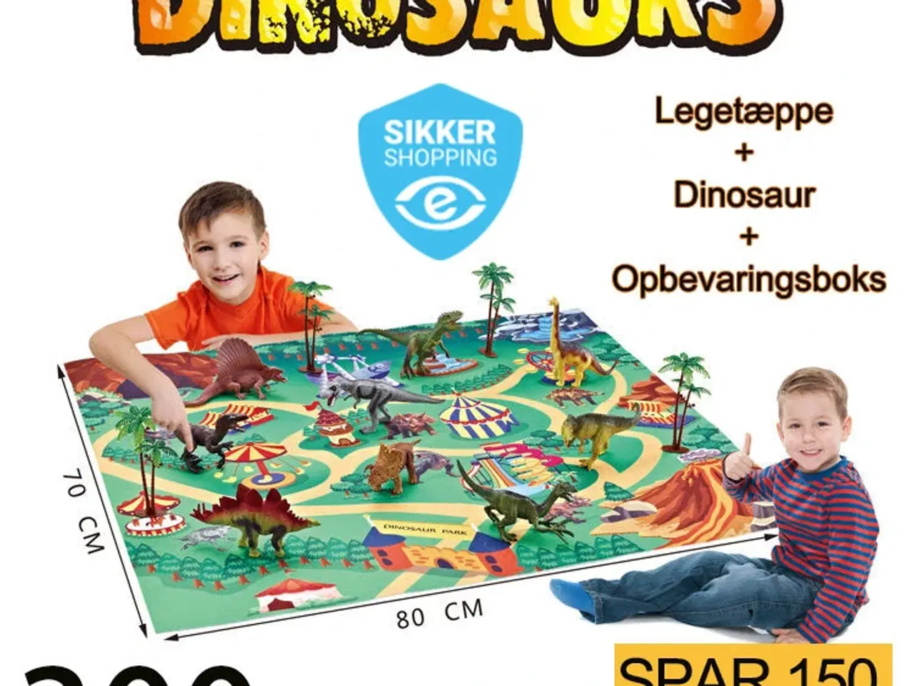 Billede 1 - Dinosaur-tema legetæppe med opbevaringsboks