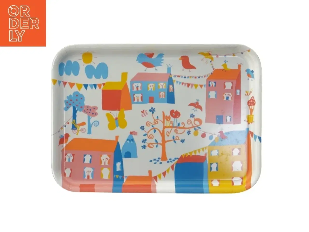 Billede 1 - Farverigt serveringsbakke med bymotiv fra IKEA (str. 28x20 cm)