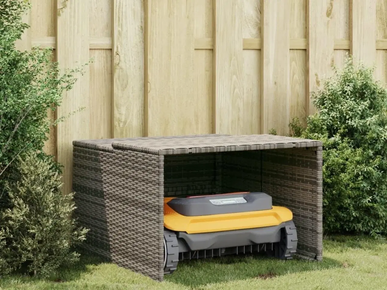 Billede 3 - Garage til robotplæneklipper 86x90x52/57 cm polyrattan grå