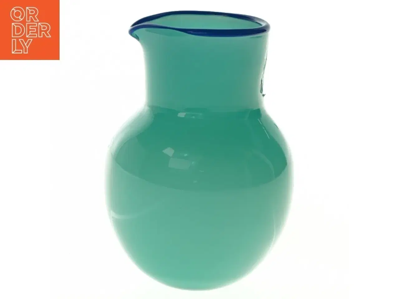 Billede 1 - Grøn glaskande med blå kant (str. H. 10,5 cm)