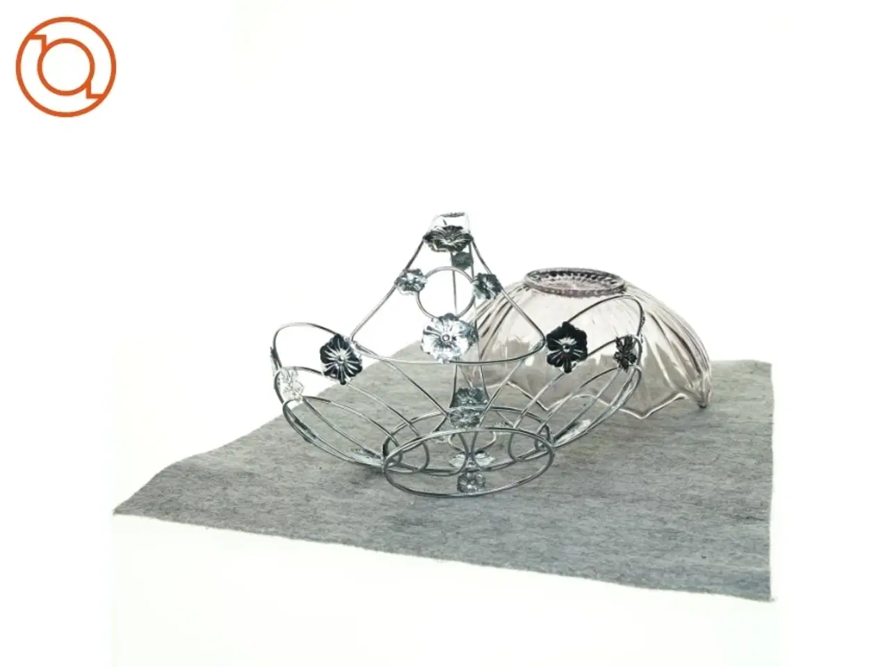 Billede 8 - Ornamenteret Sølv kurv med lillatonet glasskål (str. 26 x 16 cm)