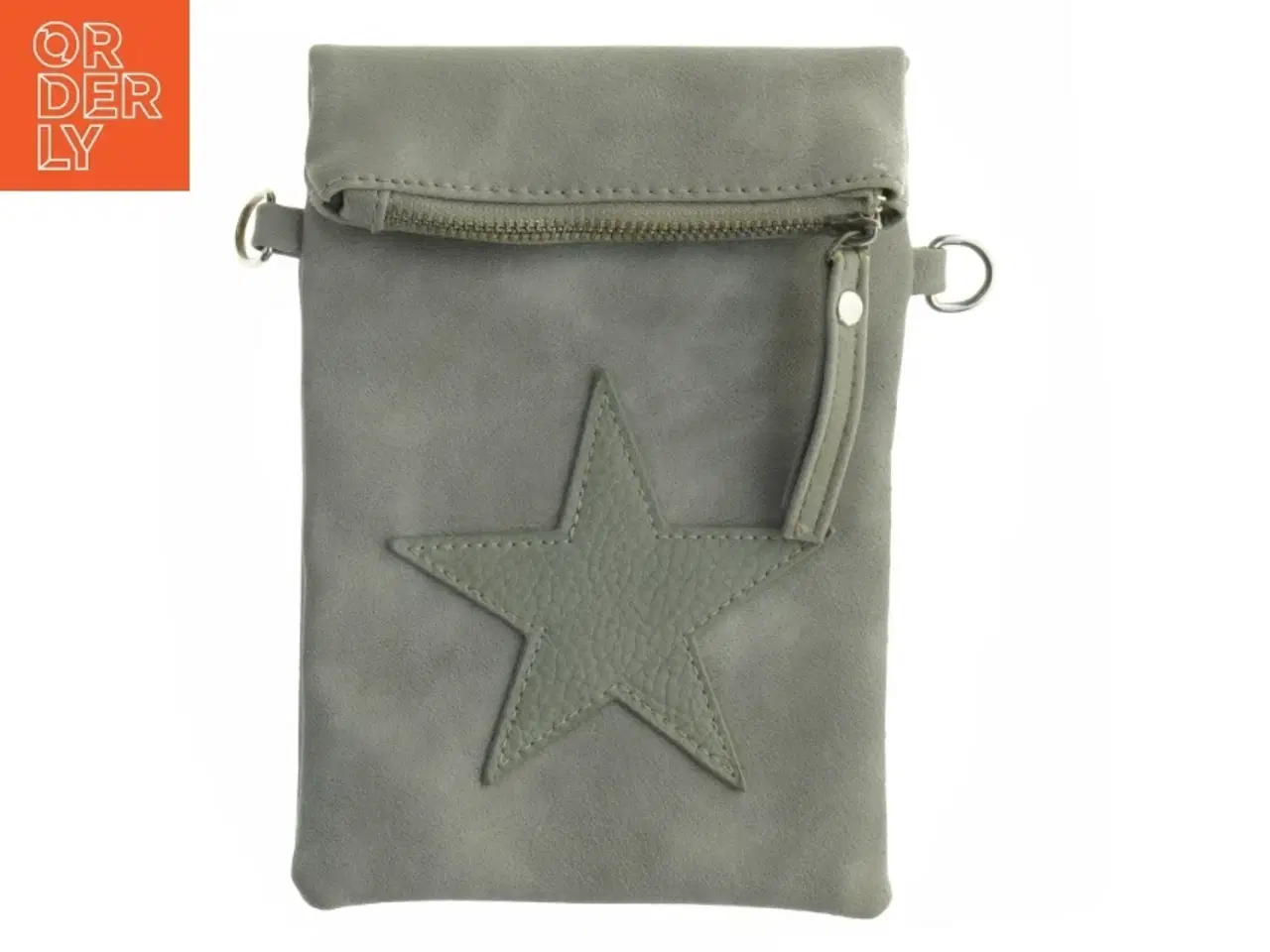 Billede 1 - Grå læder kobling med stjerne dekoration (str. 21 x 14 cm godt)