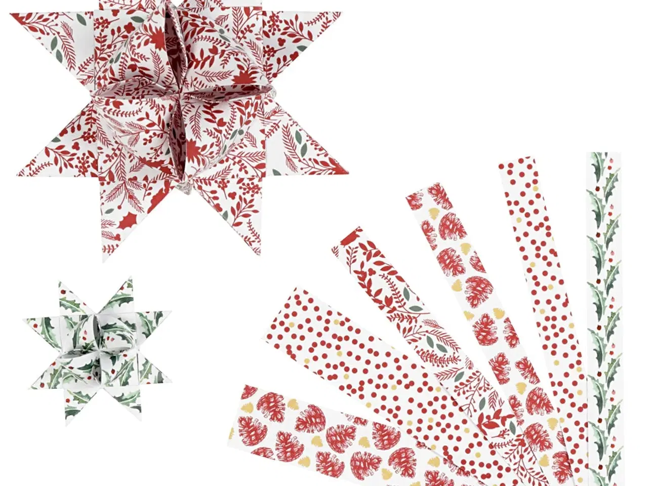 Billede 1 - Stjernestrimler til Flettede Stjerner - 48 stk. Rød/Hvid