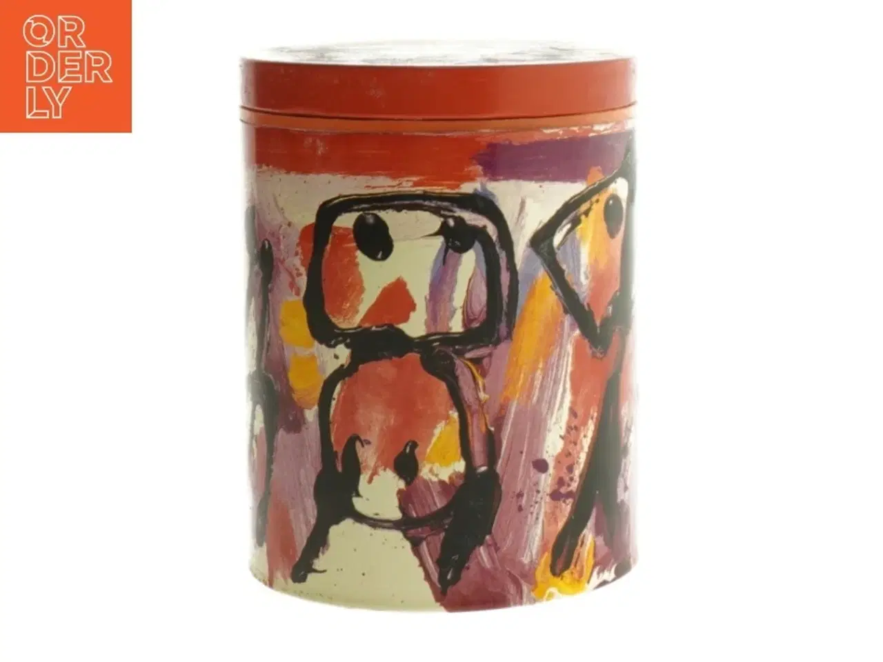 Billede 1 - Dekorativ dåse med abstrakt design fra Irma (str. Ø. 11,5. cm. længde. 15 cm)