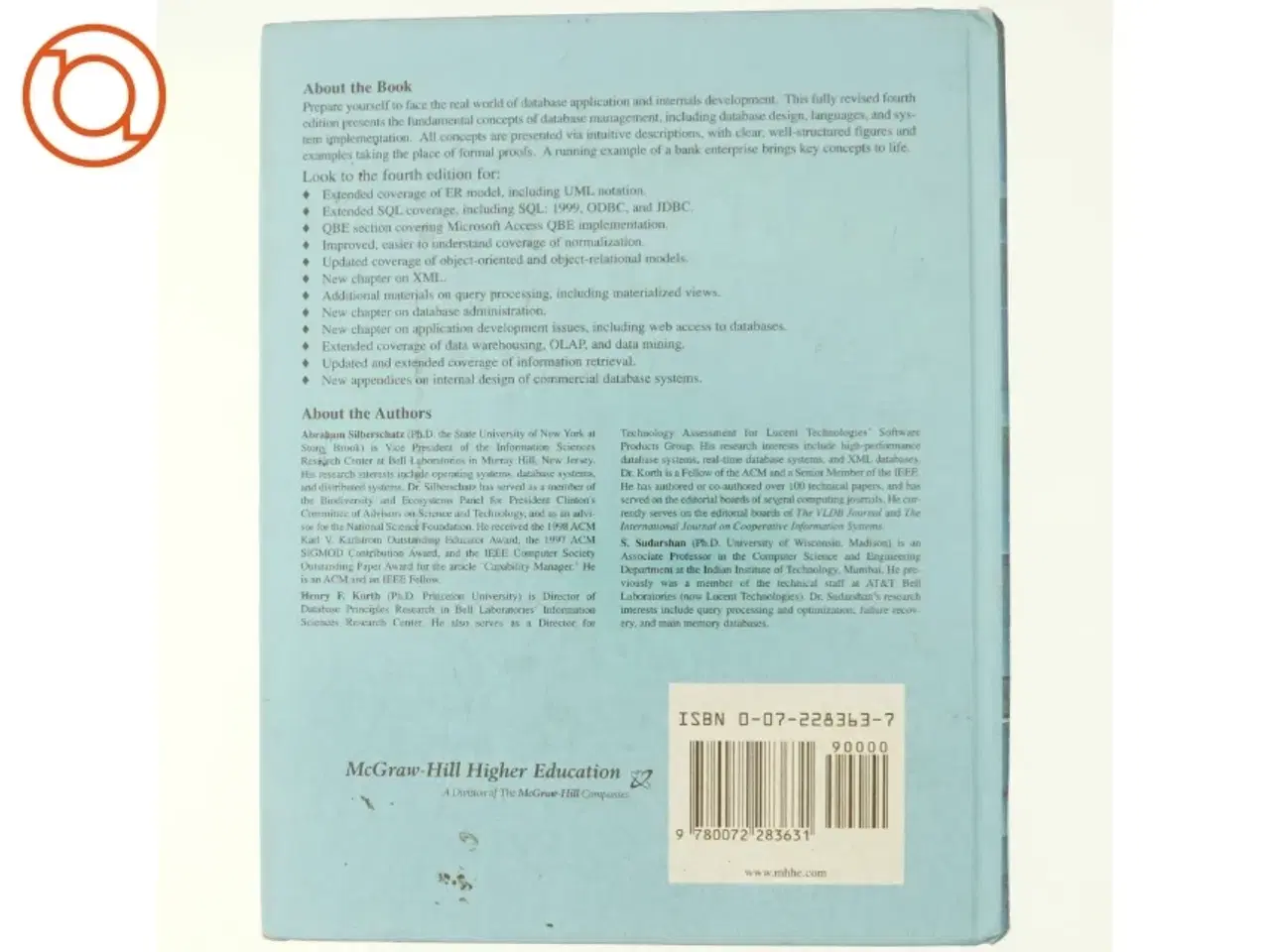 Billede 3 - Database System Concepts by Henry F., Sudarshan, S., Silberschatz, Abraham Korth af Henry F. Korth, Abraham Silberschatz (Bog)