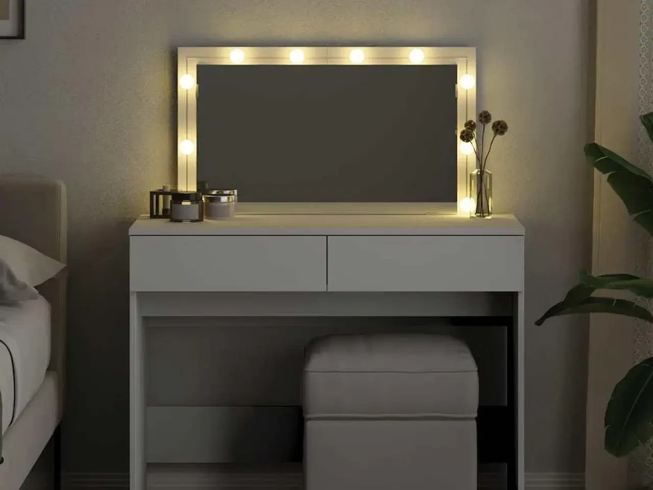 Billede 3 - Makeupbord med LED-lys 100x40x120 cm hvid