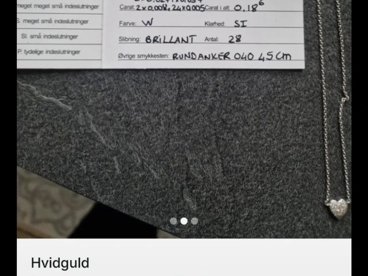 Billede 2 - Hvidguld halskæde. Hjerte hvidguld med firemanter