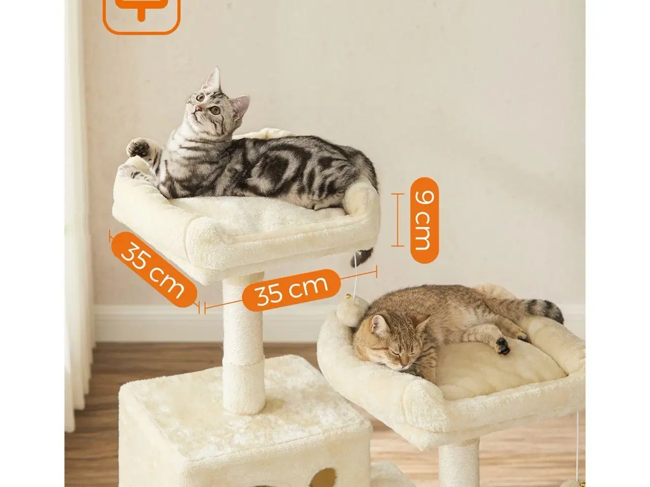 Billede 3 - Kattetårn med kradsetræ – FEANDREA, 2 plyssede udkigspladser, 143 cm, beige