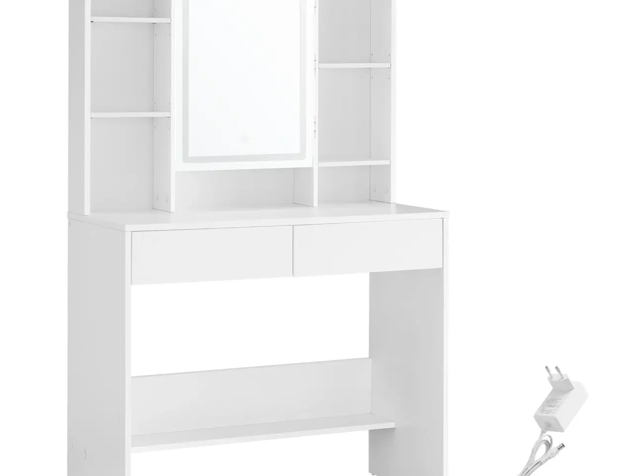 Billede 1 - Toiletbord med LED spejl – VASAGLE, hvid, 2 skuffer, justerbare hylder