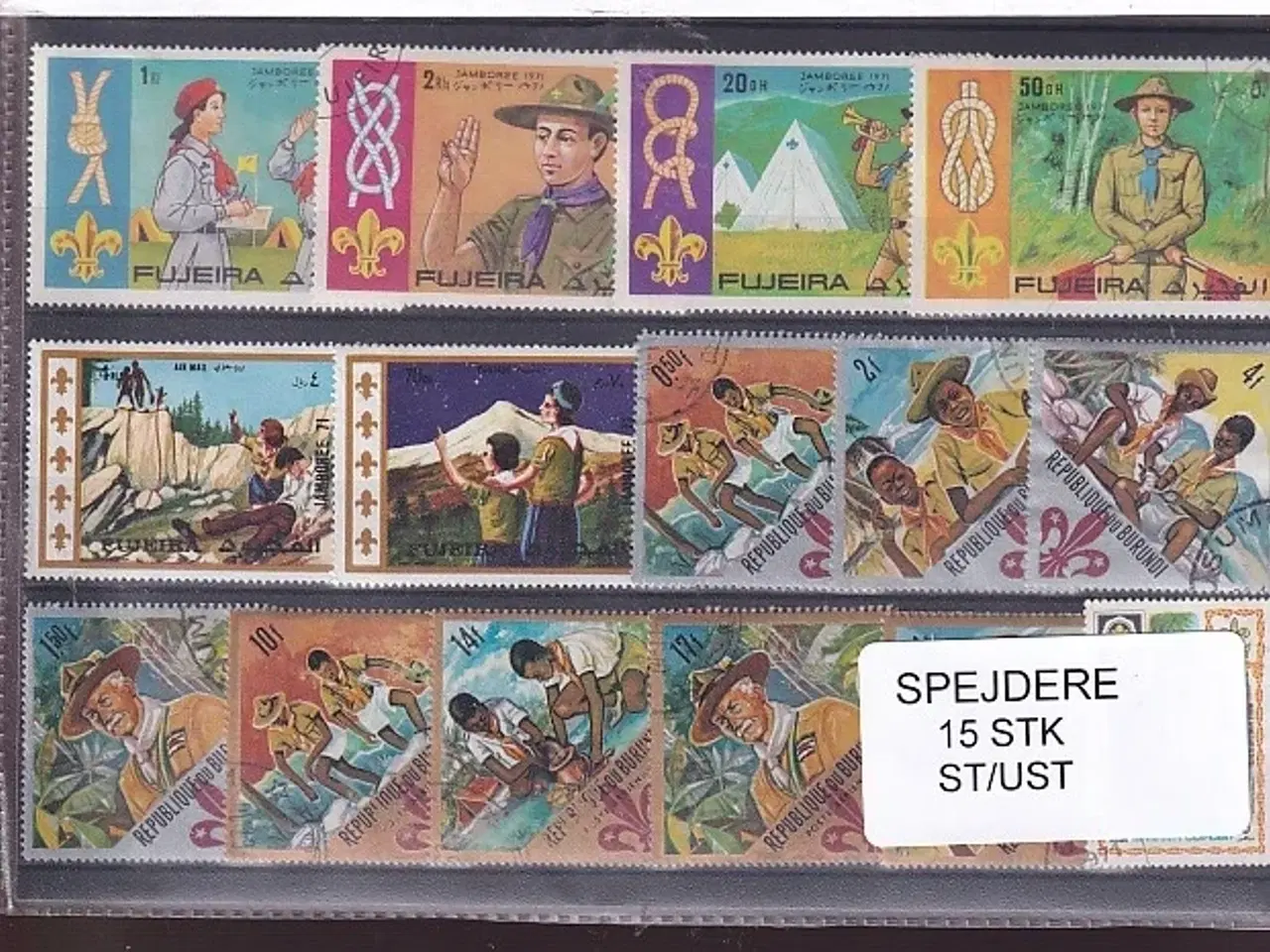 Billede 1 - Spejder på Frimærker. 15 Stk. Stemplet/Ustemplet