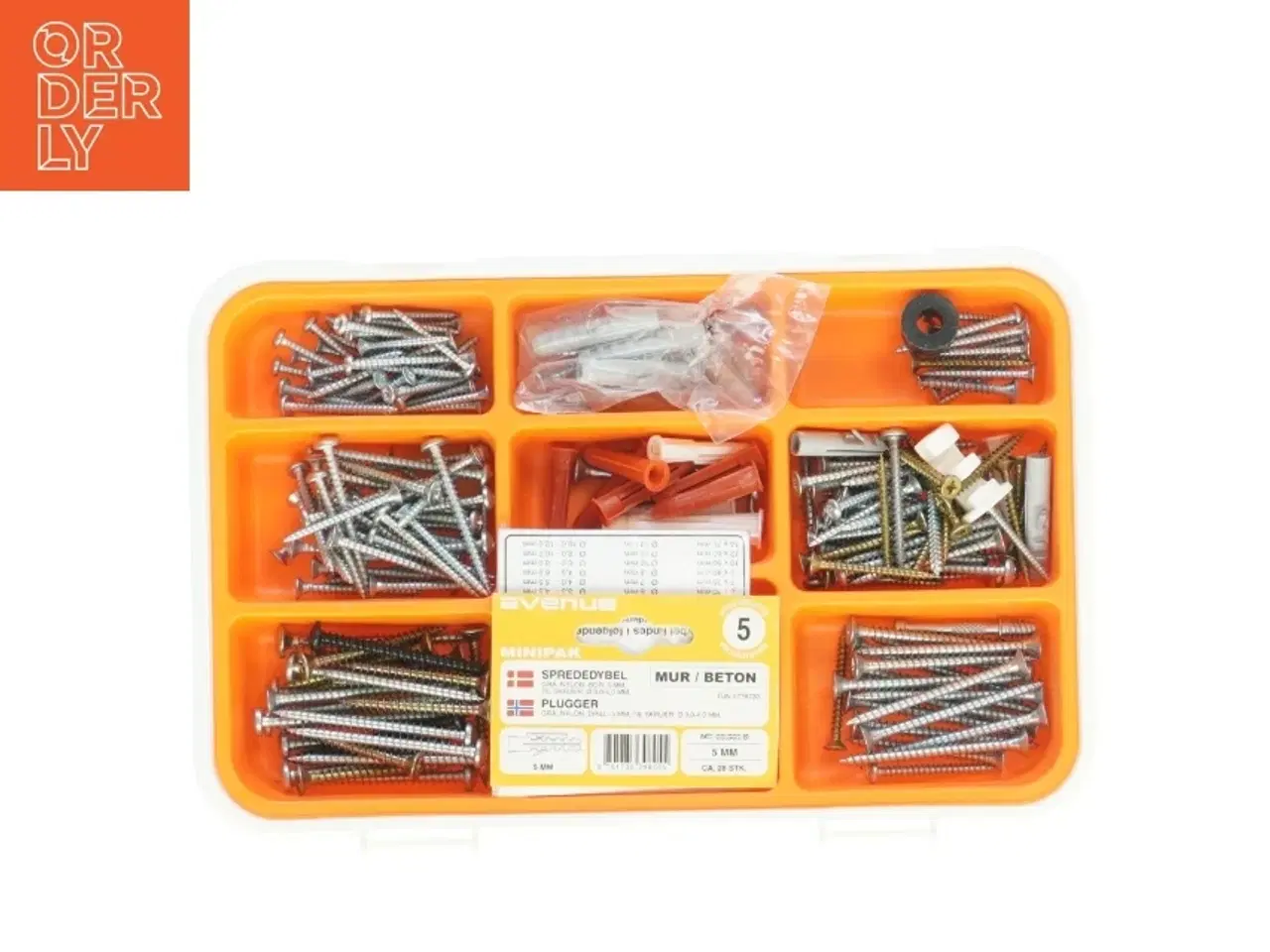 Billede 1 - Skruer og rawlplugs sæt i opbevaringsboks fra Ikea (str. 27,5 x 17,5 cm)