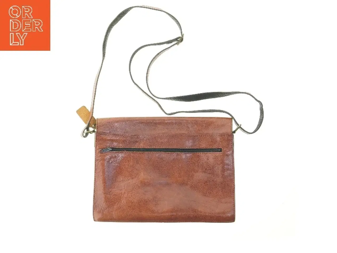 Billede 2 - Brun læder skuldertaske fra Belsac (str. 21x29x7 cm)