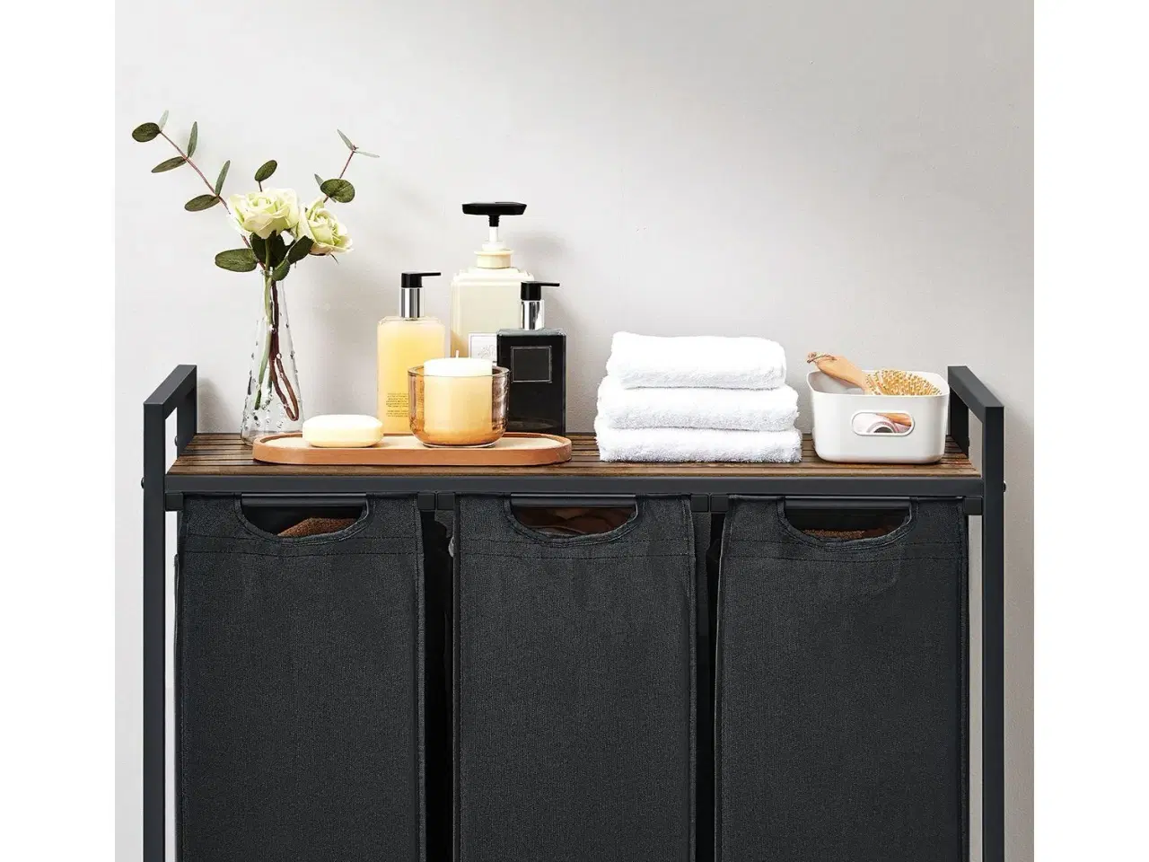 Billede 5 - Vasketøjssorterer med 3 poser og hylde – VASAGLE, rustik brun/sort, 38 l pr. pose