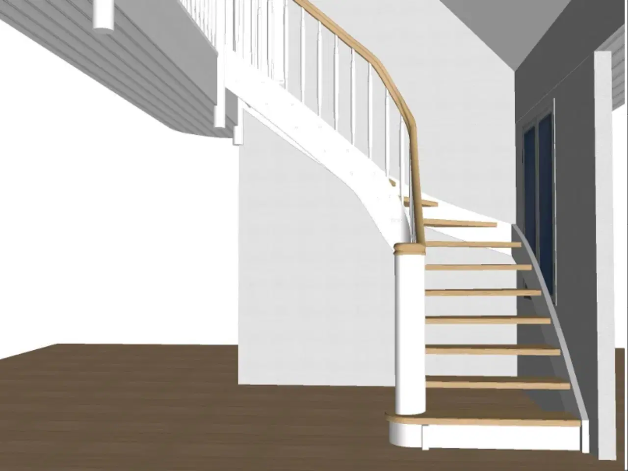 Billede 1 -  ¼-svingstrappe med trin og håndlister