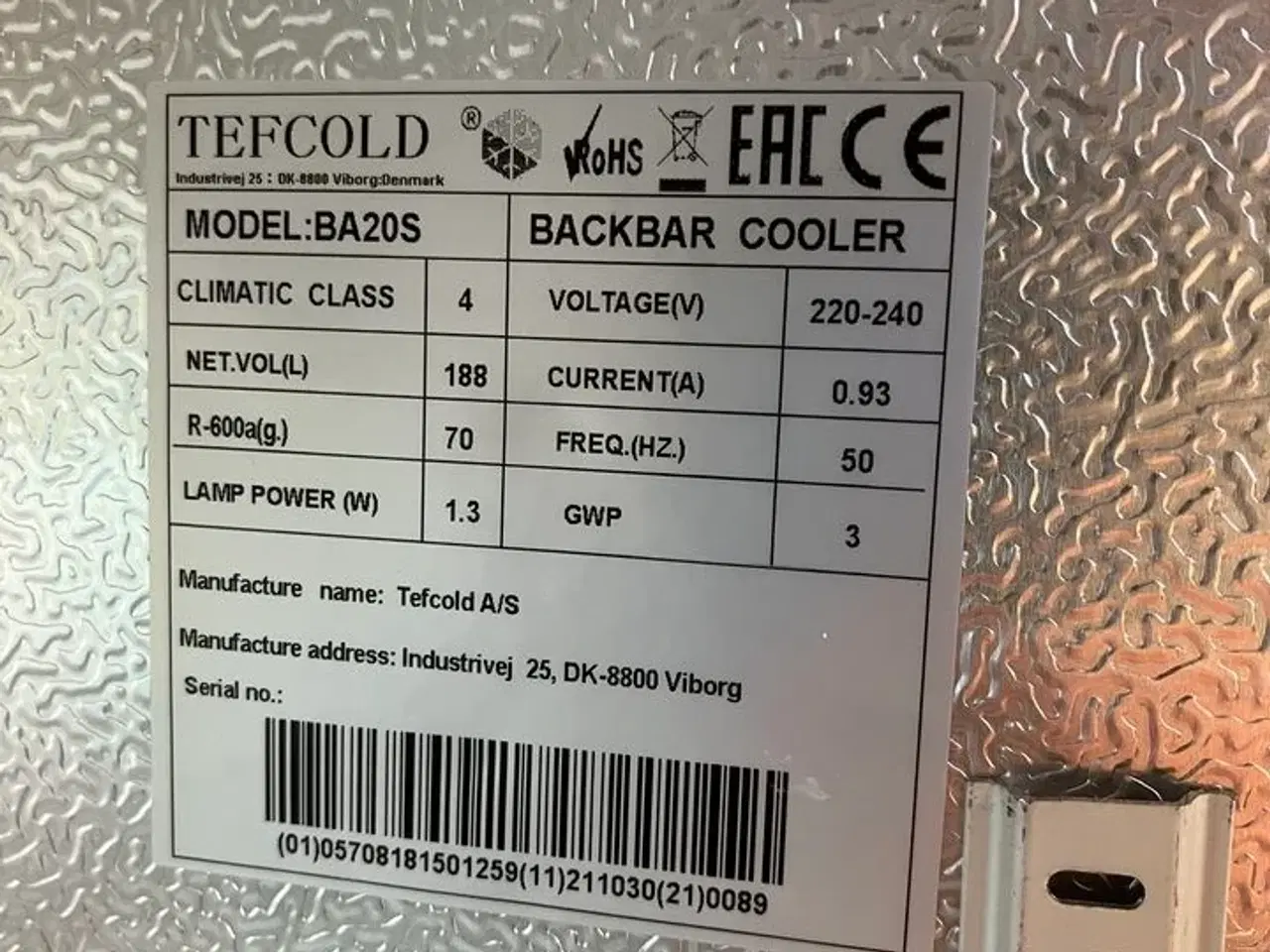 Billede 3 - Køler, Back Bar Cooler, TEFCOLD BA20S, 188 liter