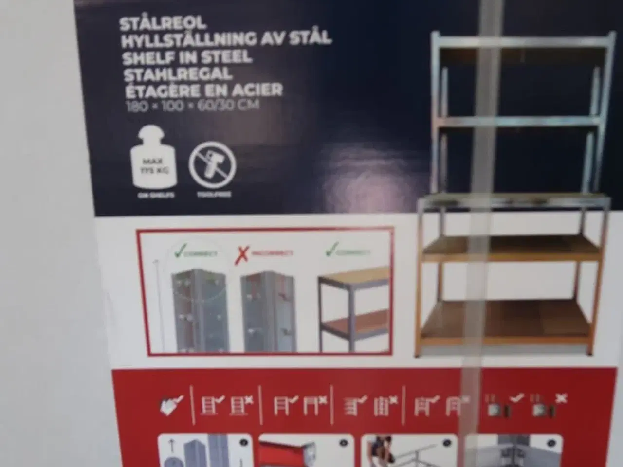Billede 2 - Work>it® stålreol med 2+3 hylder 180 x100 x 60/30 cm galvaniseret