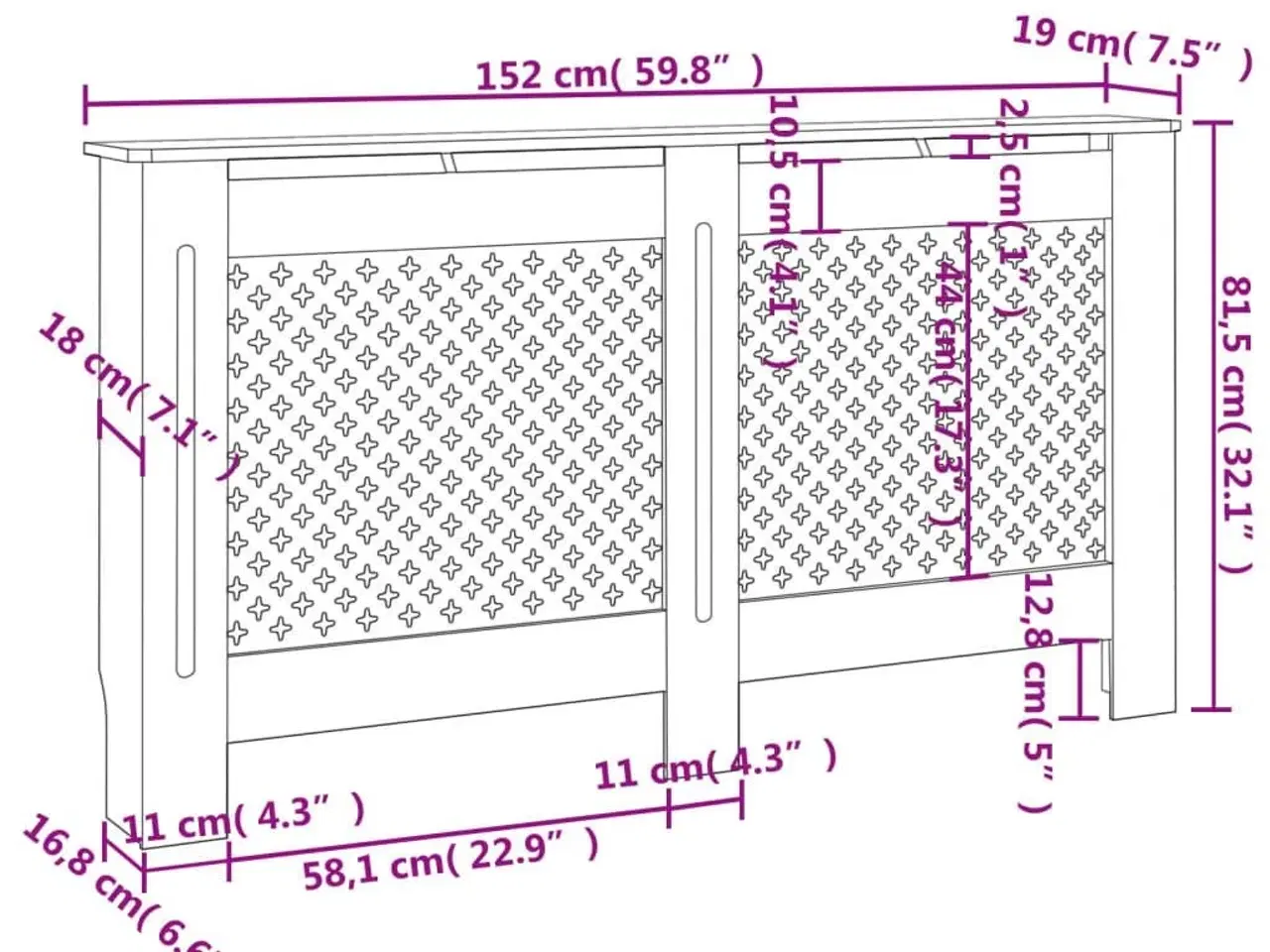 Billede 7 - Radiatorskjuler MDF 152x19x81,5 cm hvid