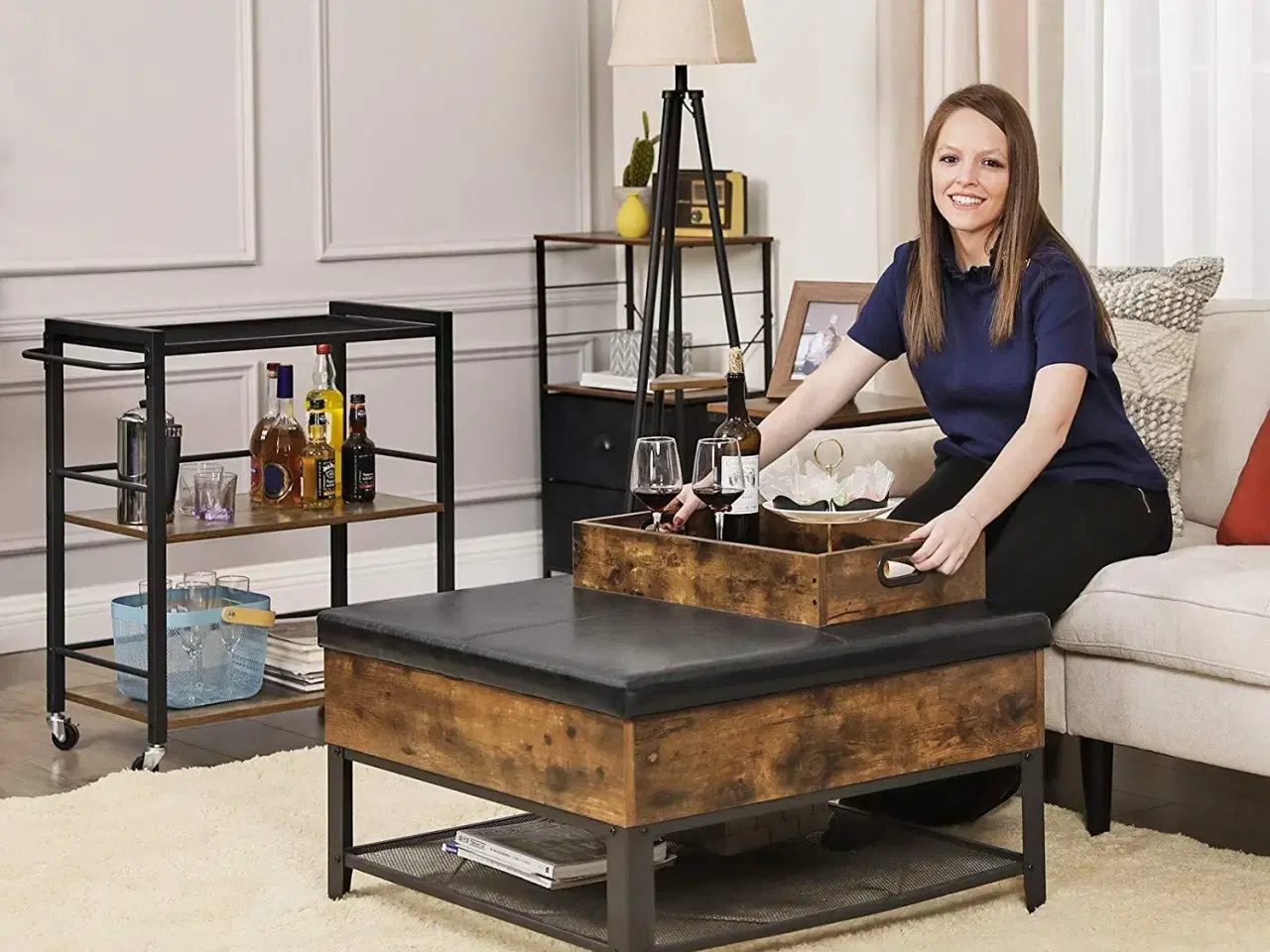 Billede 5 - Rullebord til køkken med aftagelig bakke, rustik brun, 65 × 40 × 86 cm