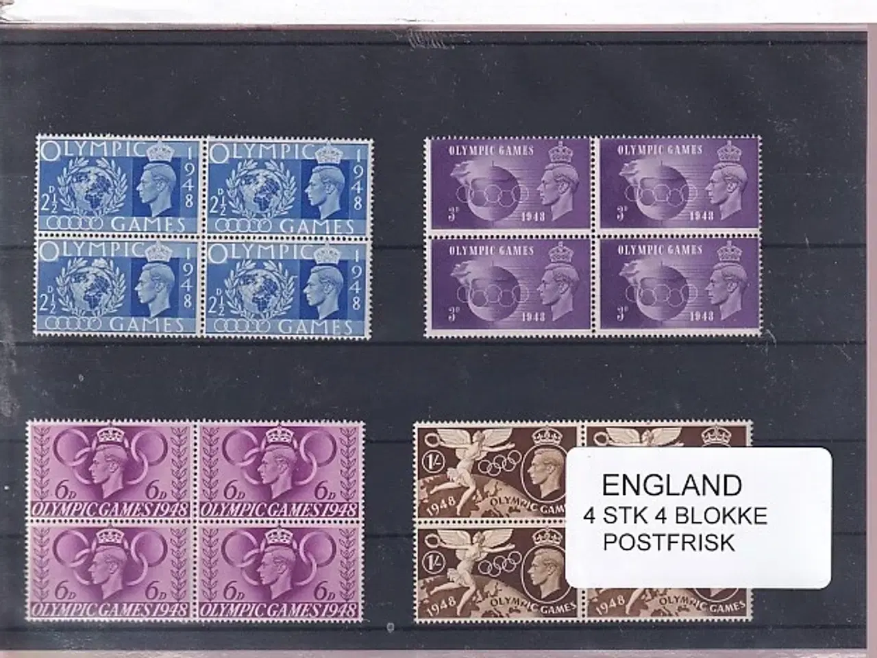 Billede 1 - England - OL. 1948 - 4 Stk. 4 Blokke -  Postfrisk