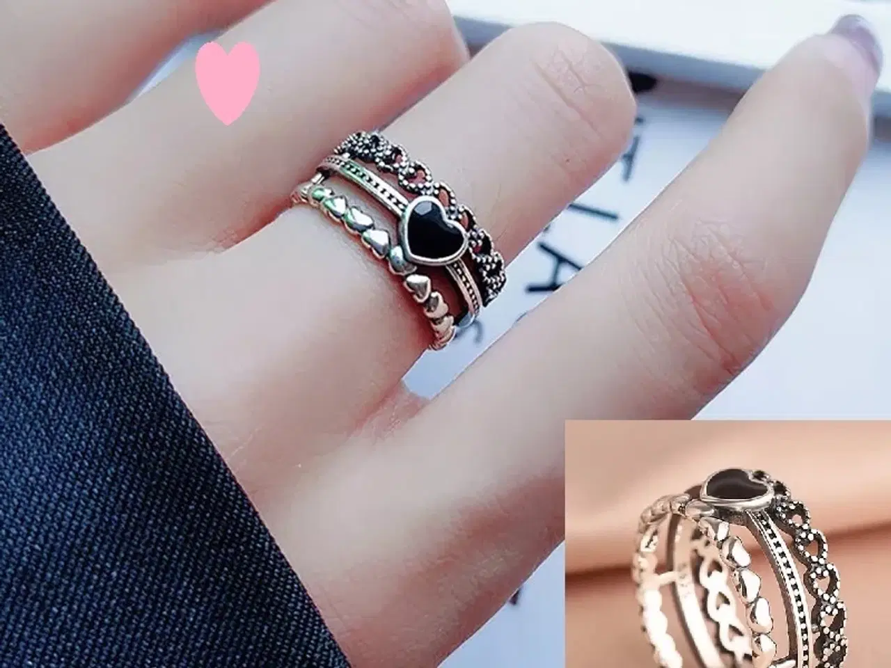Billede 1 - * Sødeste fingerring med MASSEVIS af hjerter - i T
