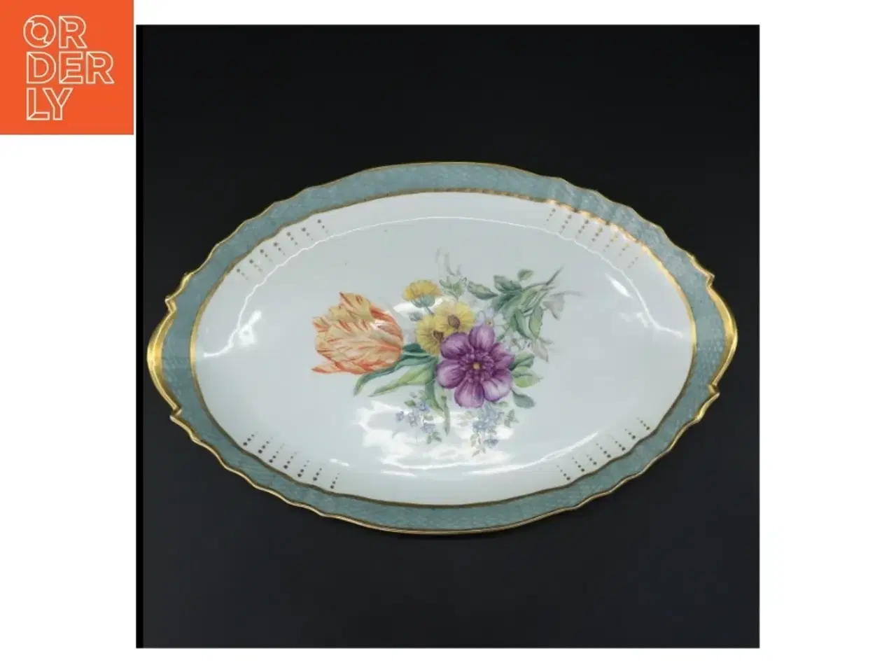 Billede 3 - Porcelænsfad med blomsterdesign (str. 36,5x23,5 cm)