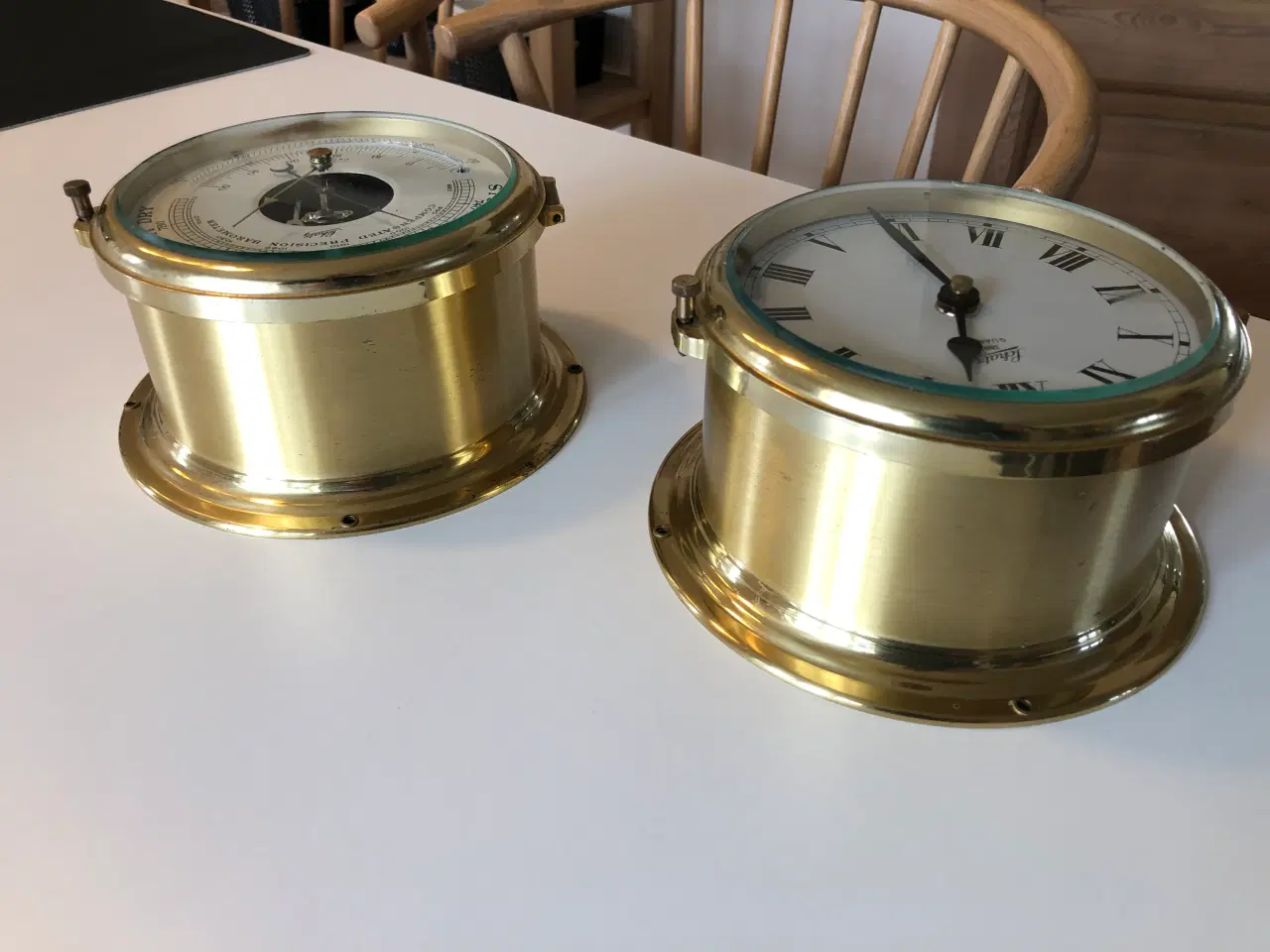 Billede 13 - Flot skibsur og barometer sæt i messing fra Schatz