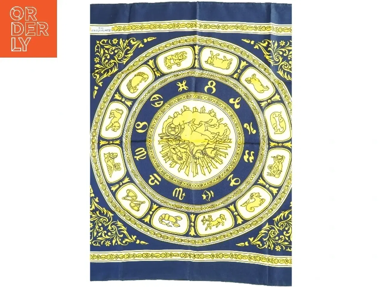Billede 5 - Blåt og gult tørklæde med zodiaktegn fra Bianchini Férier (str. 75 x. 78 cm)