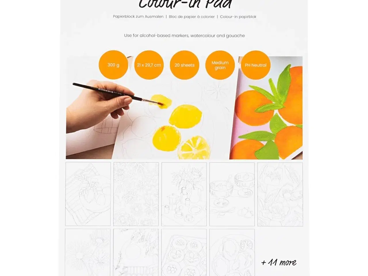 Billede 1 - Colour-in Papirblok, A4, ark 210x297 mm, koldpresset,mellemkornet, 300 g, hvid, 20 ark/ 1 stk.