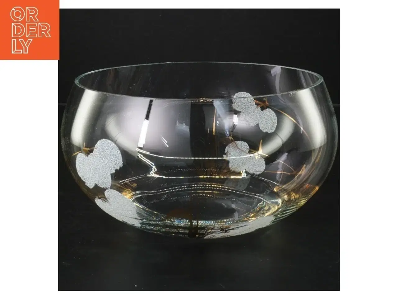 Billede 1 - Dekorativ glas skål med bladmønster (str. Ø 20 cm)