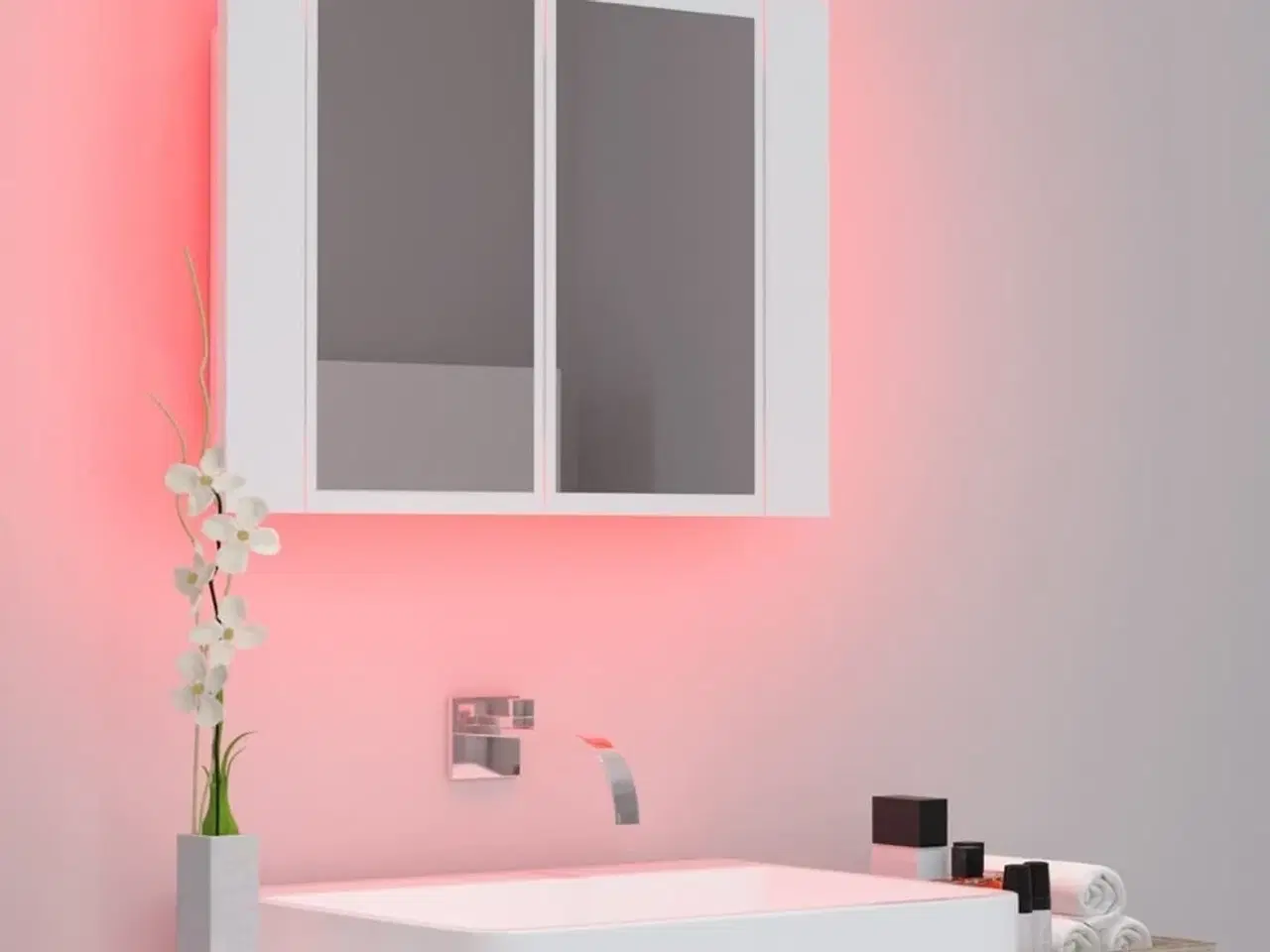 Billede 5 - Badeværelsesskab m. spejl og LED-lys 60x12x45 cm akryl hvid