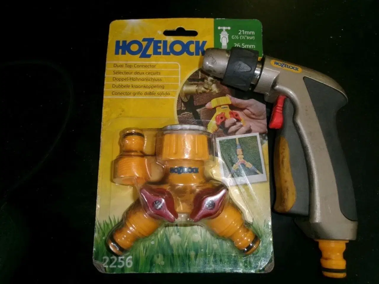 Billede 1 - Dobbelt. vandhanekobling + sprøjtepistol HOZELOCK