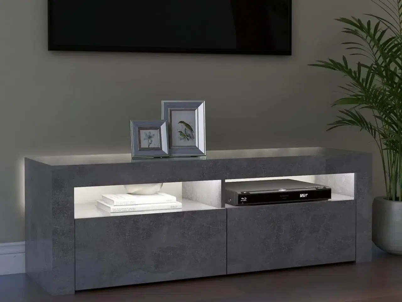 Billede 3 - Tv-bord med LED-lys 120x35x40 cm betongrå