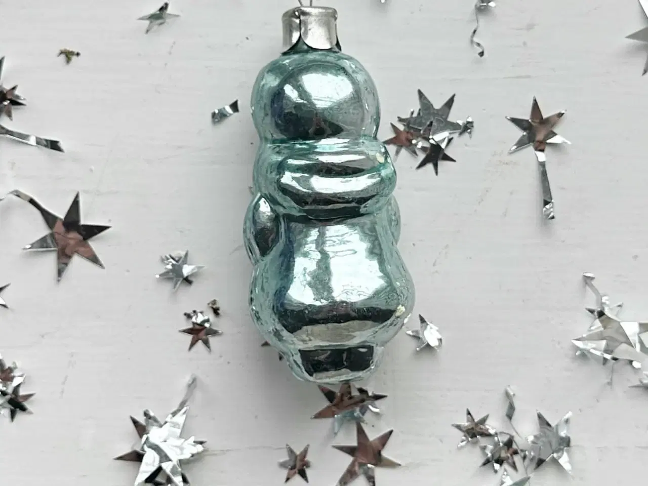 Billede 4 - Vintage julekugle, blå julemand m hvid deko