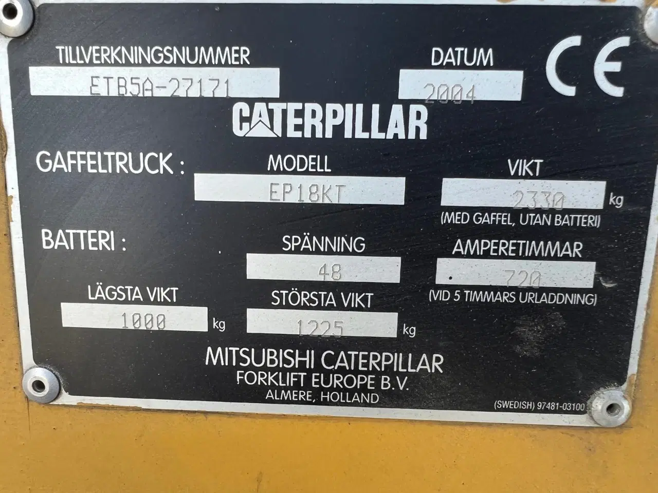 Billede 5 - Eltruck. Cat 1800 kg. Løftehøjde 448 cm.